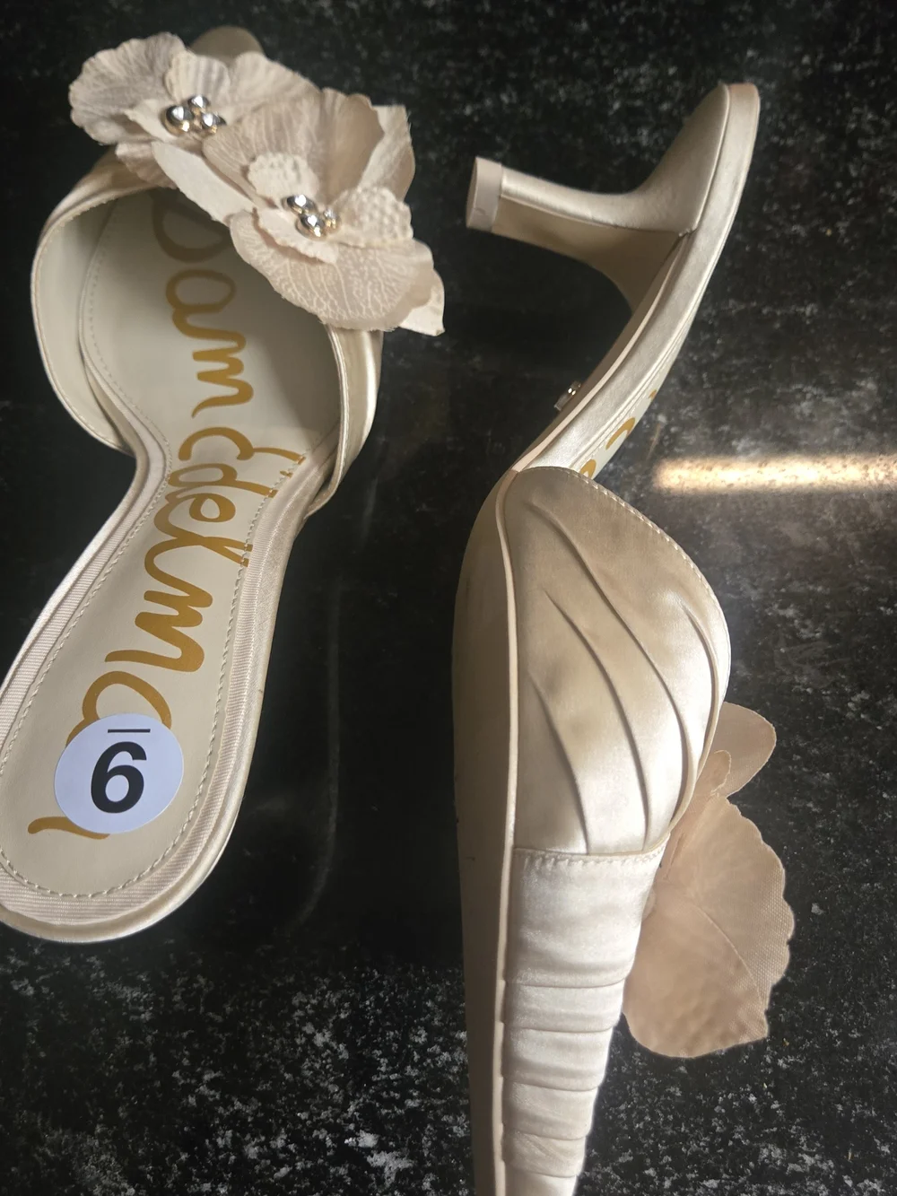 Sam Edelman Women's Satin Floral Slide Sandals in Ivory - Picture 5 of 6